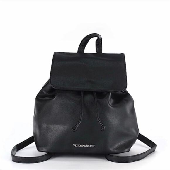 NWT Victoria's Secret black vegan leather full size drawstring backpack - Picture 11 of 14